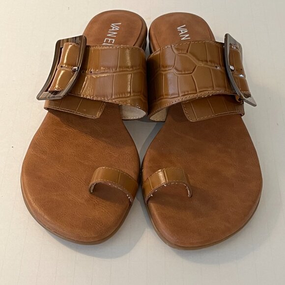 VANELi Brown Slip on Sandals with Toe Ring & Buckle Croc Print Leather Size 7.5M - Picture 4 of 11